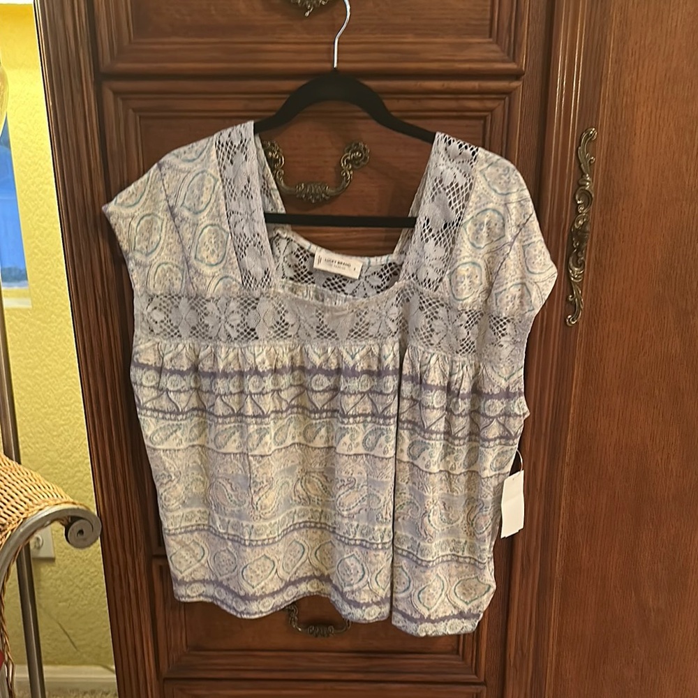Lucky Brand Cream Tan Sleeveless Boxy Blouse